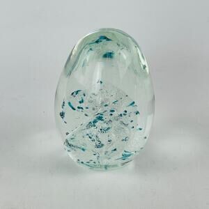 Titan Art Glass Egg Paperweight Blue Flecks Made in USA 3 1/8” H